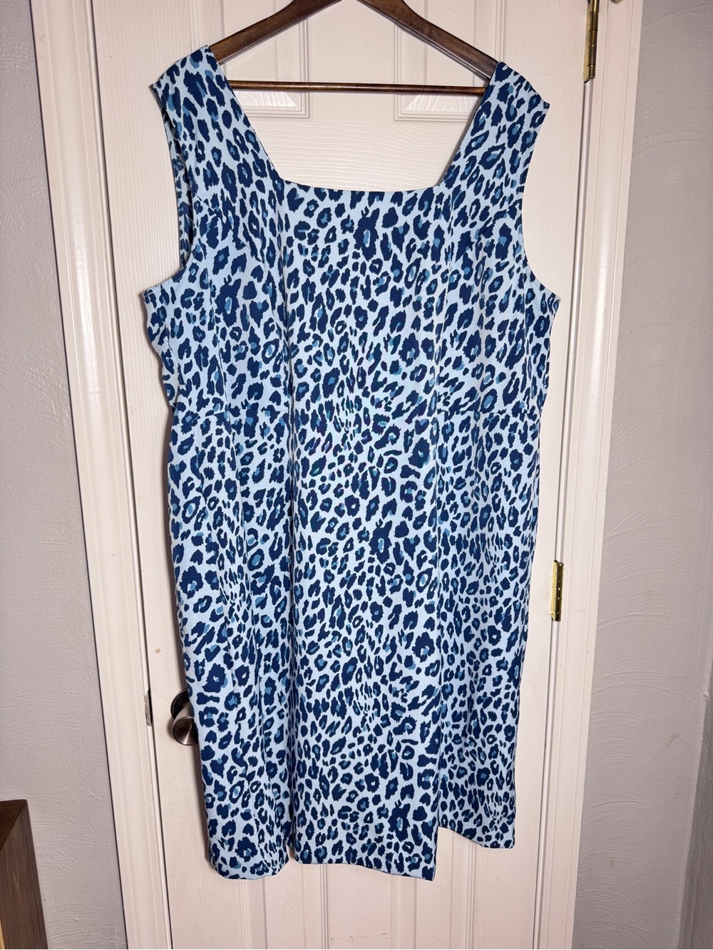 Maya Brooke Blue Leopard Animal Print Sheath Dress Plus Size 22W MSRP $120